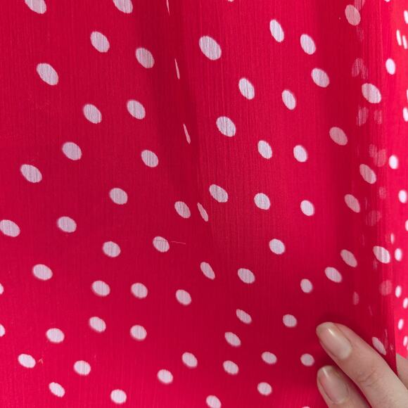 Vintage Y2K does 50s Red Polka Dot Fit & Flare Dress Size 6 V Neck Pin Up Retro - Picture 6 of 9